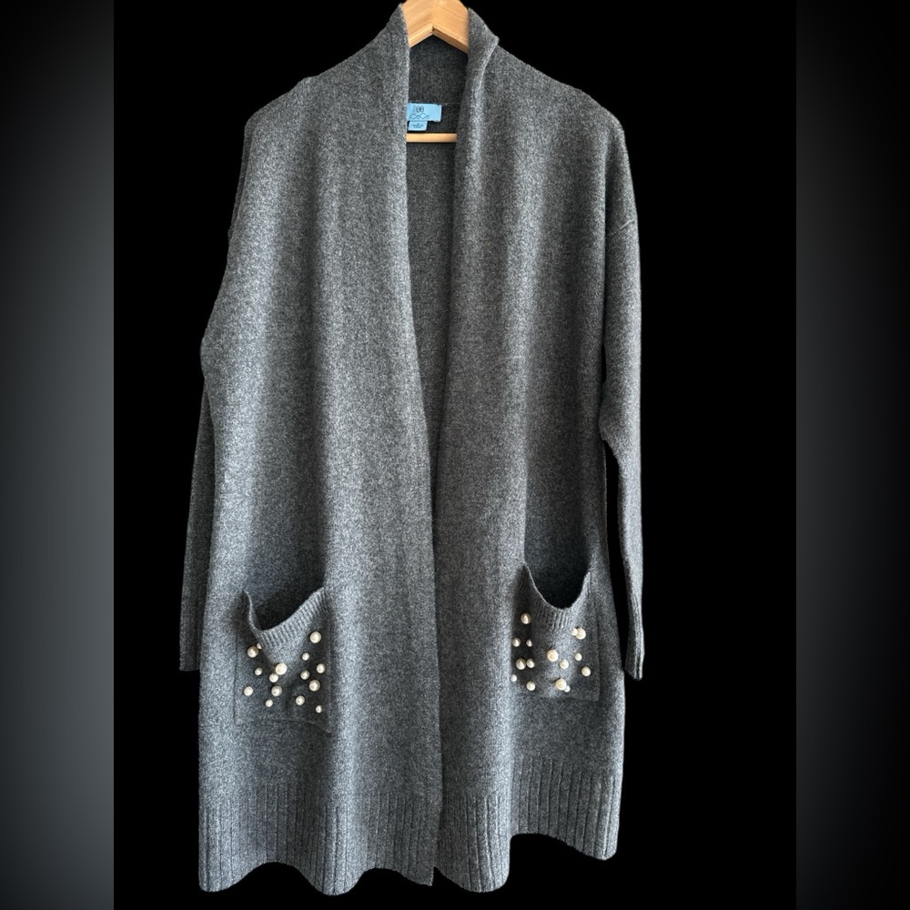 CECE LONG CARDIGAN SWEATER IN GREY